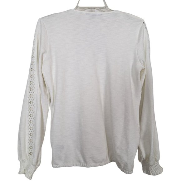 Boston Proper V neck long sleeve faux wrap front white blouse with lace Sz S - Picture 11 of 11